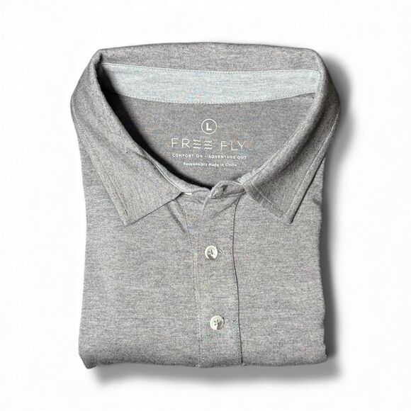 Free Fly Bamboo Flex Polo Shirt Men's Large Heather Grey Short Sleeve Stretch - Picture 1 of 5